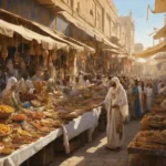Guide local expert présentant des épices et produits traditionnels sur un marché animé en Égypte.