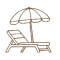 Icône de chaise longue et parasol couleur sable pour les moments de repos en Égypte.